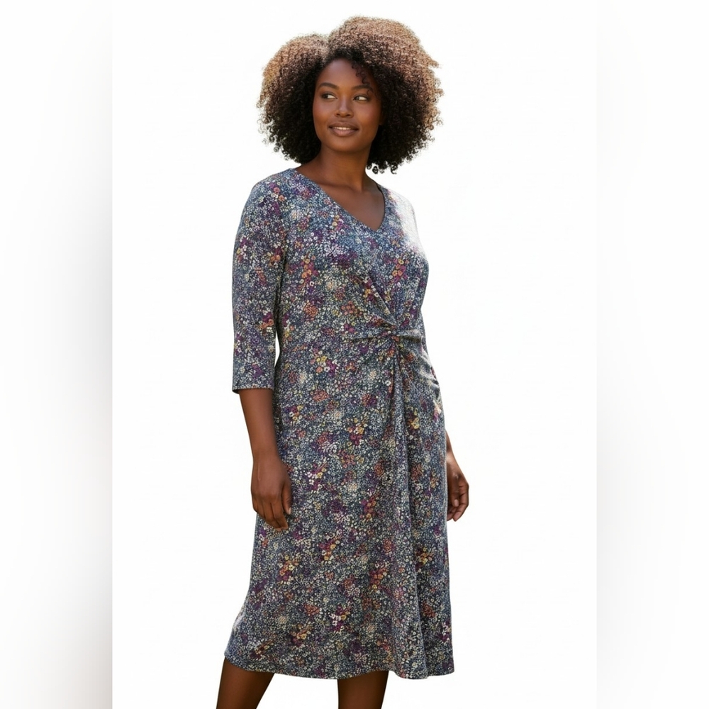 Lands' End Dress Ditsy Floral Print Twist Front Size 2x (20-22)